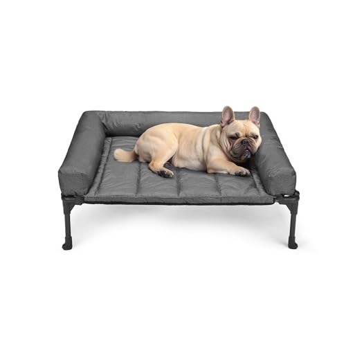 Outdoor Elevated Dog Bed with Waterproof Bolster Cushion (Black Silver / 32.0"L x 25.0"W x 7.0"Th)