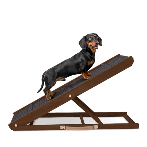 Adjustable Dog Ramp for Bed (Brown / 39" Long x 13.4" Walking Space)