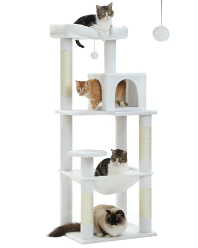 56.3" Cactus Cat Tree with Metal Hammock (White / 56.3in)