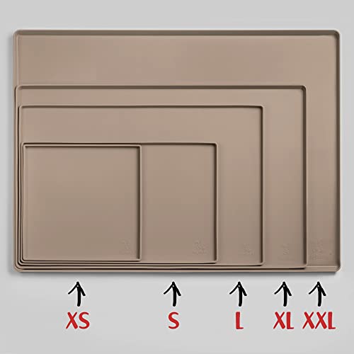 Dog Food Mat Waterproof Dog Bowl Mat for Food and Water (Extra Small: 11" x 11" / Taupe)