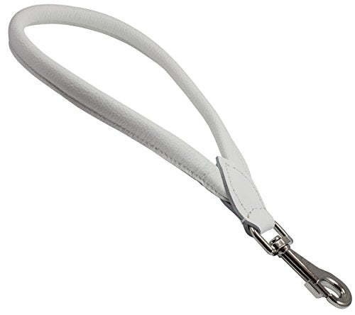Round Genuine Rolled Leather Dog Short Traffic Leash 13" Long 1 (White)