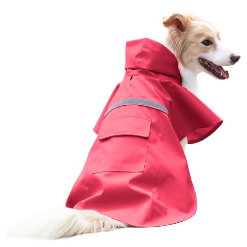 Large Dog Raincoat Adjustable Pet Water Proof Clothes Lightweight Rain Jacket Poncho Hoodies with Strip Reflective (2X-Large (Pack of 1) / Red)