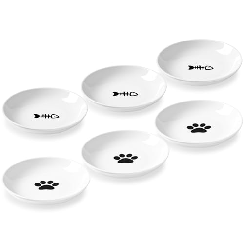 Ceramic Cat Bowls (basic dish，6 pack / fishbone+cat paw)