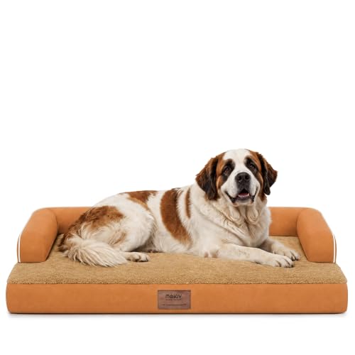 Orthopedic Waterproof Jumbo Dog Bed with Bolster for Extra Large Dogs (53.0"L x 42.0"W x 8.0"Th / Orange)