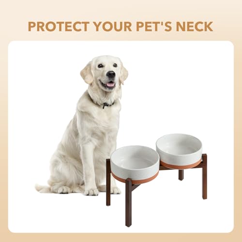 Elevated Dog Bowls (Double Bowls with Stand- Vanilla White / 7.6CUPS)