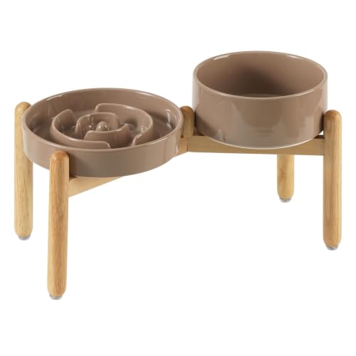 Elevated Slow Feeder Dog Bowls (Brown Coffee)
