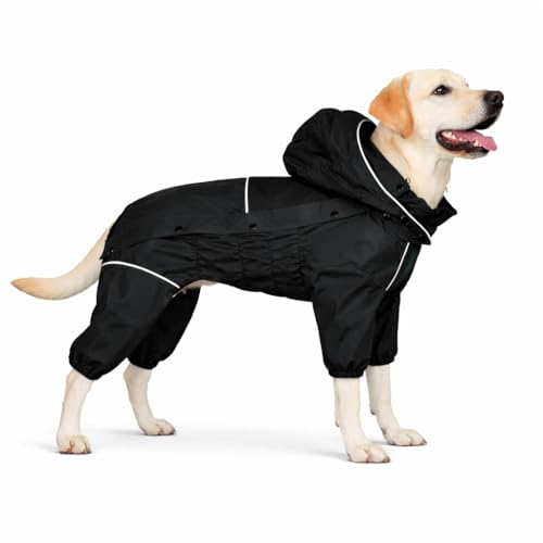 Waterproof Dog Raincoat with Removable Hood (Black / XXL (Back 20.5"))