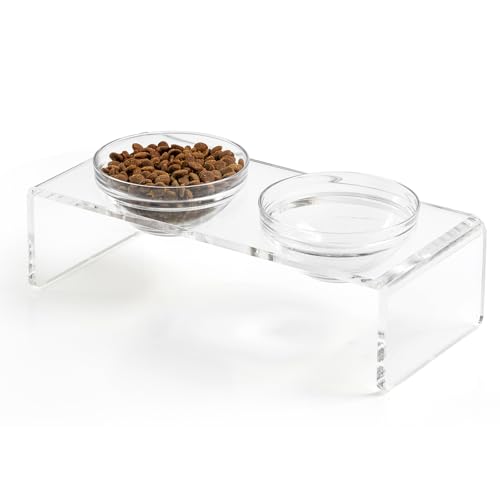 Elevated Acrylic Pet Bowl Stand (Small: 3.75'' Height, 13.7 oz Glass Bowl)