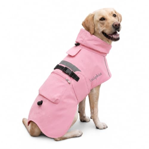 Dog Raincoat Adjustable Hooded Reflective Jacket with Pocket (Pink / X-Large)