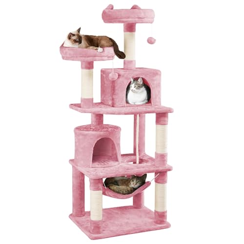 62.5inches Cat Tree Cat Tower Cat Condo with Platform & Hammock (62.5in / Pink)