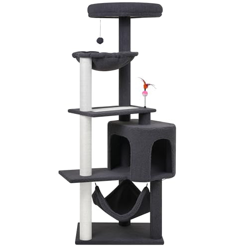 Cat Tree with Cat Condo Scratch Posts Scratch Tablet and Big Hammock (60.2'' Grey)