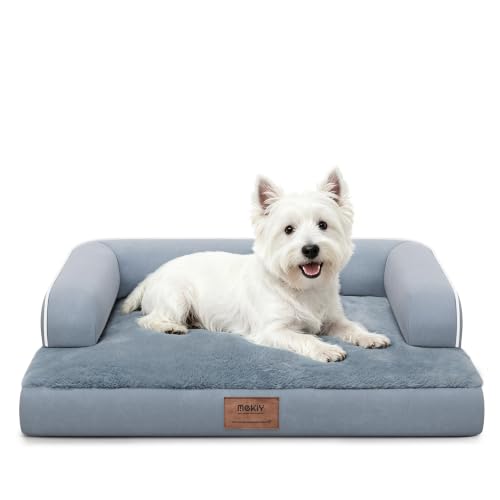 Orthopedic Comfy Washable Dog Bed with Bolster for Medium Small Dogs (28.0"L x 21.0"W x 6"Th / Grey)