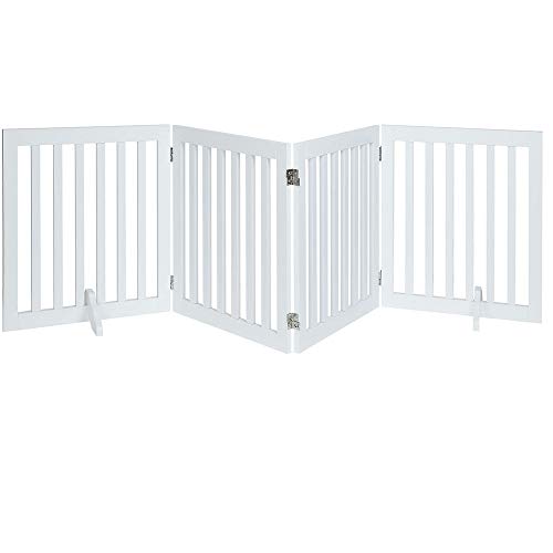 24”H Free Standing Pet Gate for Dog Cat (White / 80"W×24"H)