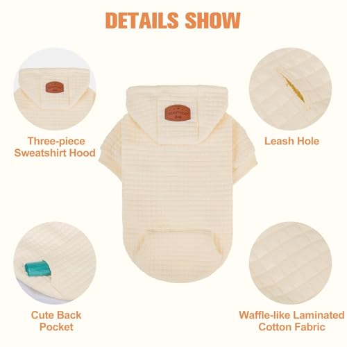 Dog Hoodies Sweater for Small Dogs (Cream / S/M (Back: 14",Chest: 19", Neck: 12"))
