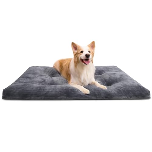 Washable Dog Crate Bed Kennel Mat for Large Dogs (Gray / 48.0"L x 29.0"W x 3.5"Th)