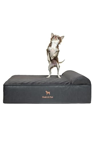 Dog Bed 28x23x7.5 Inch (Vegan Leather - Charcoal / Medium)