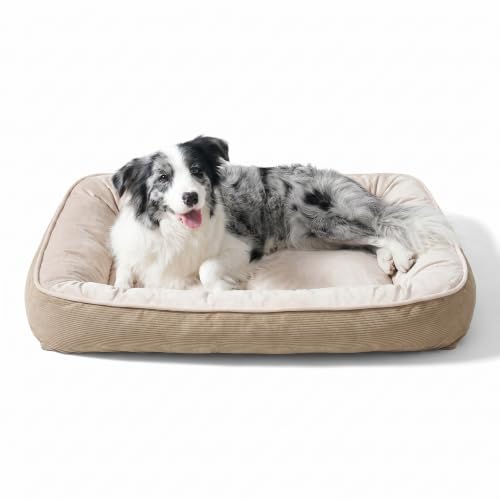 FAIRYPET Deluxe Plush Dog Beds for Medium to Large Dogs (Light brown)