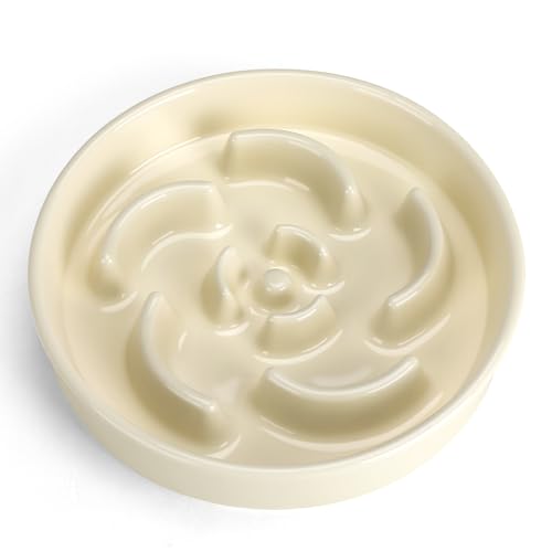 Ceramic Slow Feeder Dog Bowl (Flower - White / 2 Cups)