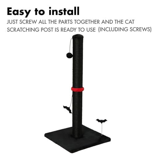 Cat Scratching Post Premium Sisal Scratch Posts with Hanging Ball Vertical Scratcher for Indoor Cats and Kittens (34 inches for Adult Cats / Black)