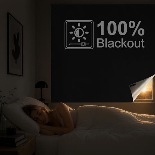 100% Blackout Curtains Bedroom No Drill DIY Curtains 57" W x 39" H (Black / 57"W x 39"L (Pack of 1))