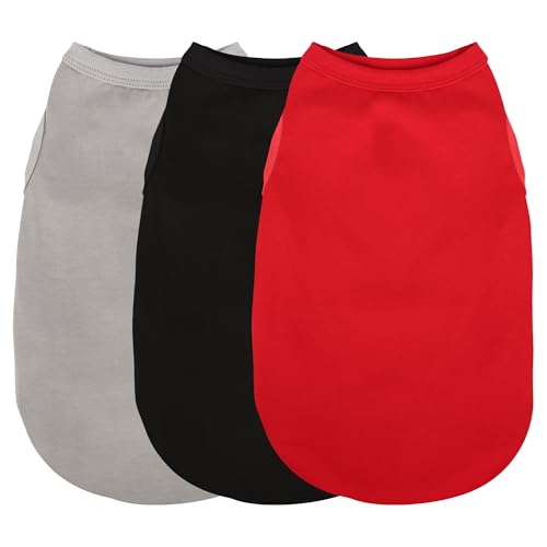 3 Pieces Plain Dog Shirt Sleeveless Puppy Cotton Dog Shirts Breathable Pet Apparel Tank Top Colorful Puppy Sweatshirt Clothes for Small Medium Dogs Red Black and Grey XL (XL-(22~29lb) | Chest(~22") / Black Red and Gray)