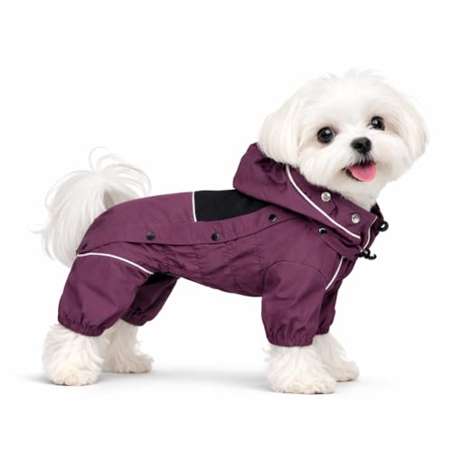 Waterproof Dog Raincoat with Removable Hood (Plum Purple / XS (Back 10.5"))