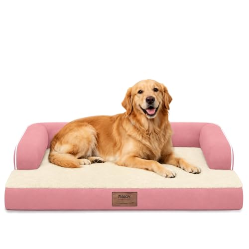 Orthopedic Washable Dog Bed with Bolster for Medium to Large Dogs (36.0"L x 27.0"W x 7.0"Th / Pink)