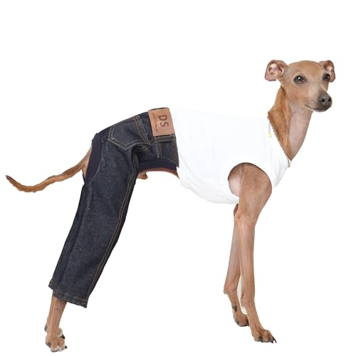 D Doggy Star Italian Greyhound Clothes Sleeveless Jeans Onesie Outfit Whippet for Dog Coat (XL / Blue Jean)