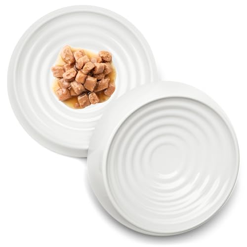 Cat Bowls Whisker Friendly Food Bowl for Indoor Cats (Dish - Set of Two / Marshmallow)