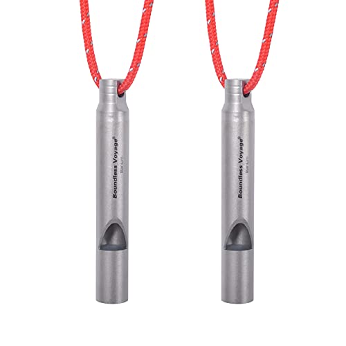 Titanium Emergency Whistle 2 Pack Outdoor Emergency Survival Camping Hiking Loud Whistle Coaches Training Sports Keychain Whistle with Lanyard (2 PCS - Ti9010)