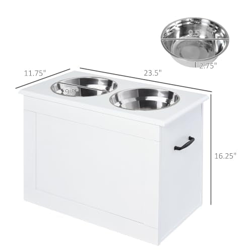 Raised Pet Feeding Storage Station for Large Dogs (White)