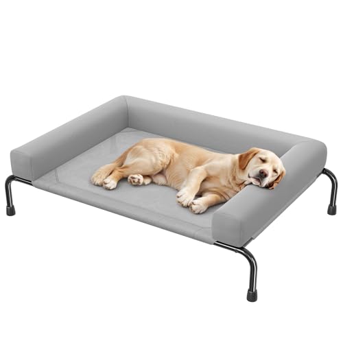 Elevated Dog Bed for Large Dogs with Bolsters (Grey / 47.75"L x 31"W x 8"H)