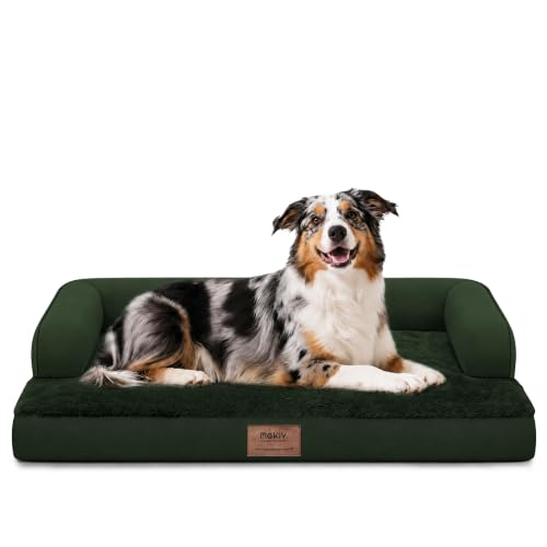 Orthopedic Washable Dog Bed with Bolster for Large Sized Dogs (38.0"L x 25.0"W x 6.5"Th / Outpost Olive)