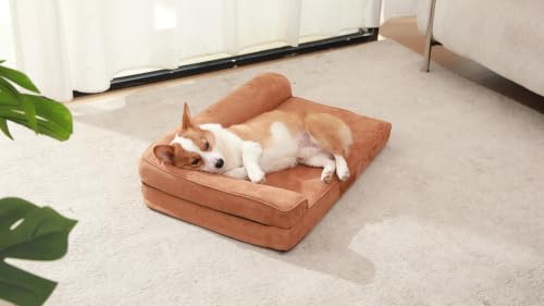 Microsuede Dog Bed Orthopedic Washable (Microsuede Style-Khaki / M(35"x23"x3"))