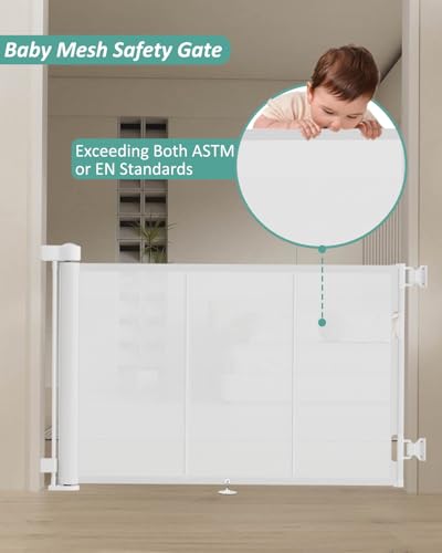 71 inch Reinforced Retractable Baby Gates 42 inch Tall (White / 42" Tall x 71" Wide)