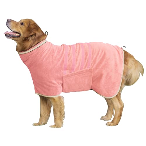 Dog Bathrobe Towel Dog Drying Coat Microfiber Absorbent Fast Drying Robes (Pink / XX-Large)