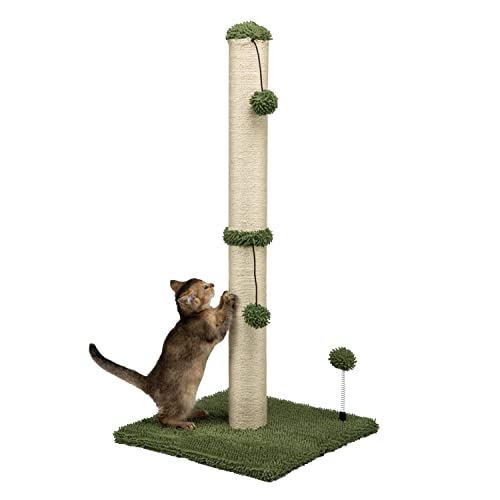 34“ Tall Cat Scratching Post Premium Basics Kitten Scratcher Sisal Scratch Posts Trees with Hanging Ball for Indoor Cats (34 inches for Adult Cats / Cactus Green)