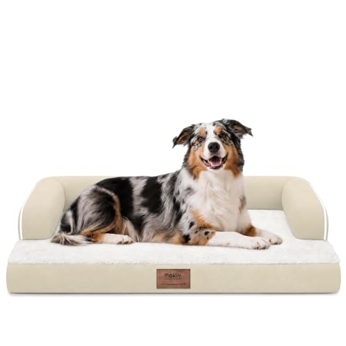 Orthopedic Washable Dog Bed with Bolster for Large Sized Dogs (38.0"L x 25.0"W x 6.5"Th / Beige)