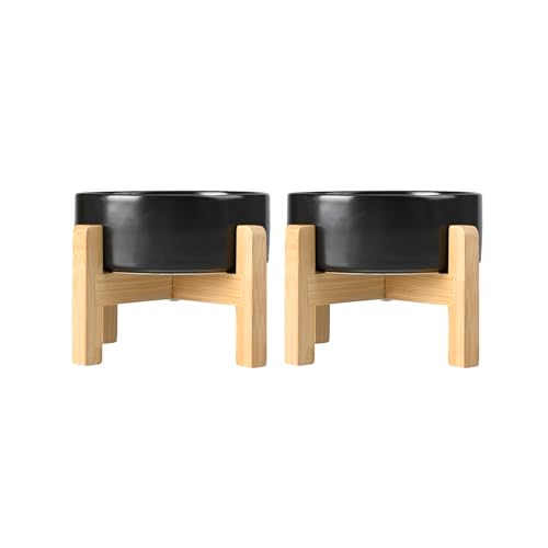 Ceramic Elevated Dog Bowls 2 Pack (Small - 1.7 CUPS*2 / Black)