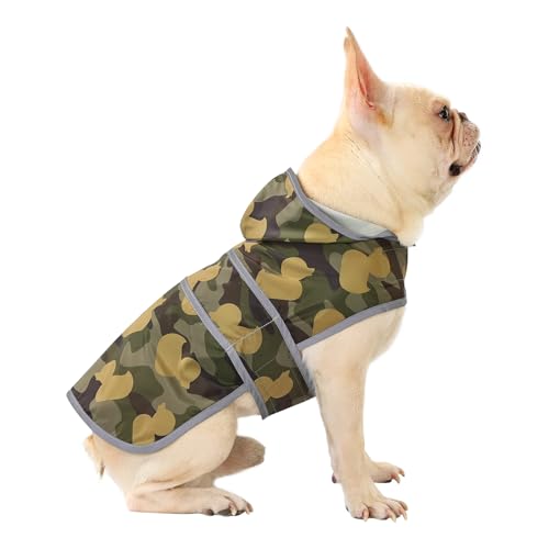 Dog Raincoat for Medium Dogs Waterproof Jacket Hooded Rain Coats with Reflective Strips Leash Hole & Poncho Adjustable Fit (Camo Ducks / Medium)