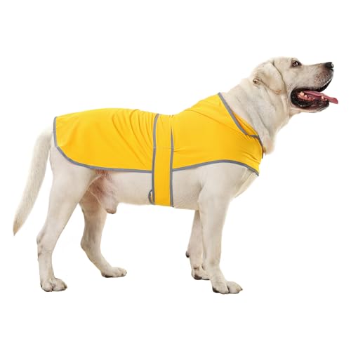 Dog Raincoat for Large Dogs Waterproof Jacket Hooded Rain Coats with Reflective Strips Leash Hole & Poncho Adjustable Fit (B.Yellow / XX-Large)