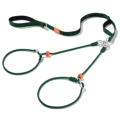 Slip Lead Leash 2 Dogs (Green / w/ Handle)