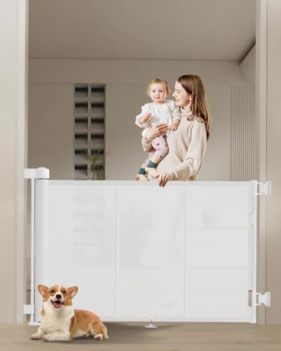 71 inch Reinforced Retractable Baby Gates 34 inch Tall (White / 34" Tall x 71" Wide)
