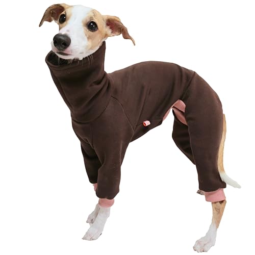 D Doggy Star Italian Greyhound Clothes Stretchy Fleeced Lining Simple Onesie Whippet for Dog Coat (L / Simple Brown)