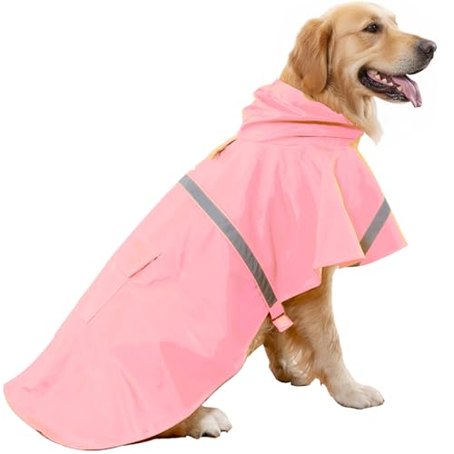 Dog Raincoats with Reflective Strip Hoodie (D4-Pink / 22B (55-65 lbs))