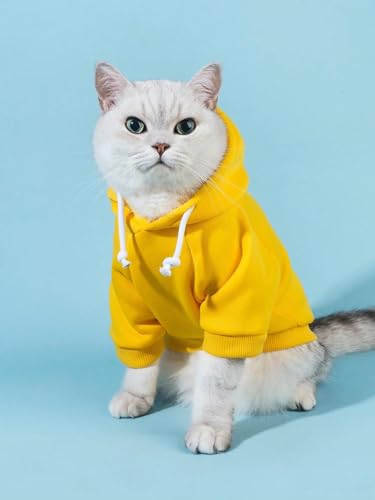 Basic Dog Hoodie Sweatshirt Puppy Sweater Warm Cat Costumes Pet Clothes for Chihuahua Puppy Kitten Small Medium Dogs Yellow Medium (Medium / Yellow)