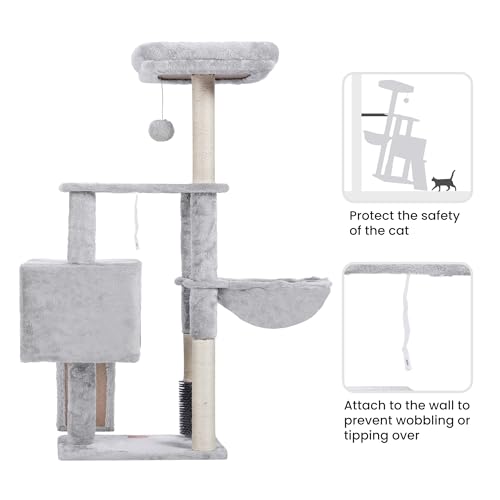 Cat Tree with Cat Self Groomer Brush (42.5 inch / Light Gray)