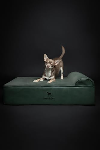 Dog Bed 28x23x7.5 Inch (Vegan Leather - Green / Medium)