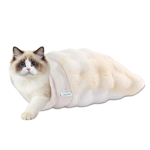 3 in 1 Semi Enclosed Self Warming Burrow Cat Bed Sleeping Cave (Style- Cream)