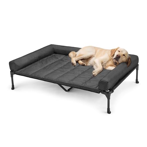 Outdoor Elevated Dog Bed with Waterproof Bolster Cushion (Black / 49.0"L x 33.0"W x 9.0"Th)